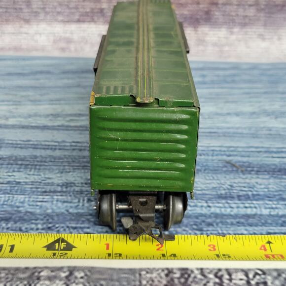 Vintage MARX "O" GAUGE #1950 GAEX 1950 DF BOX CAR GREEN W YELLOW STRIPE - Picture 6 of 10